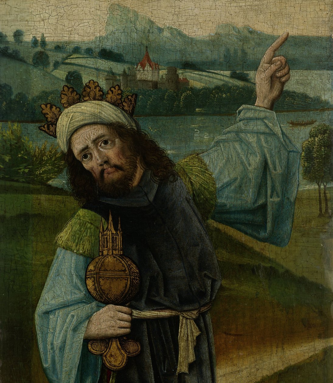Kong Melchior, en av de tre magi, peker på stjernen, fragment fra An Adoration of the Magi av Anonymous