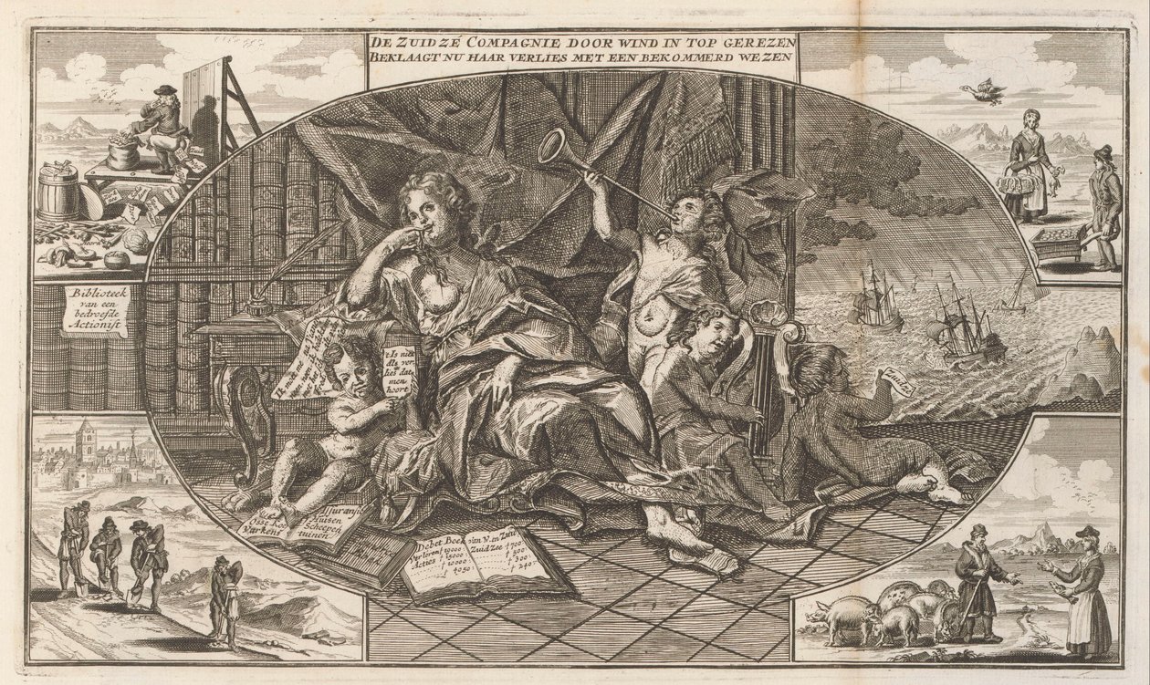 Klage fra South Seas Company, 1720 The Zuidzé Company stiger til toppen med vind / Nå beklager tapet sitt med en bekymret skapning (tittel på objekt) The Great Scene of Folly (serietittel) av Anonymous