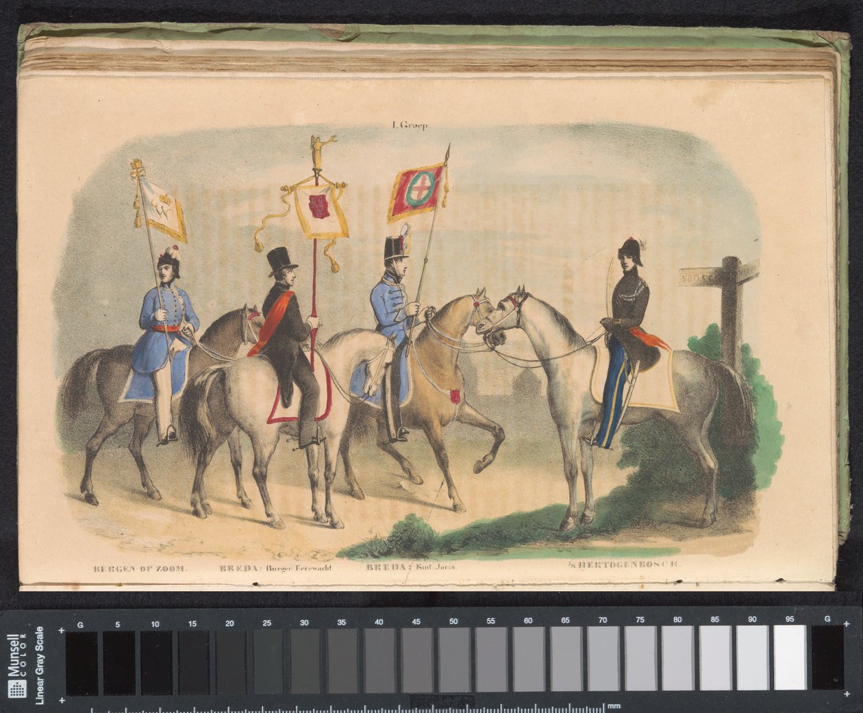 Kostymer og bannere til æresvaktene i Bergen op Zoom, Breda og 's-Hertogenbosch, 1840-1842 I. Group (tittel på objekt) av Anonymous