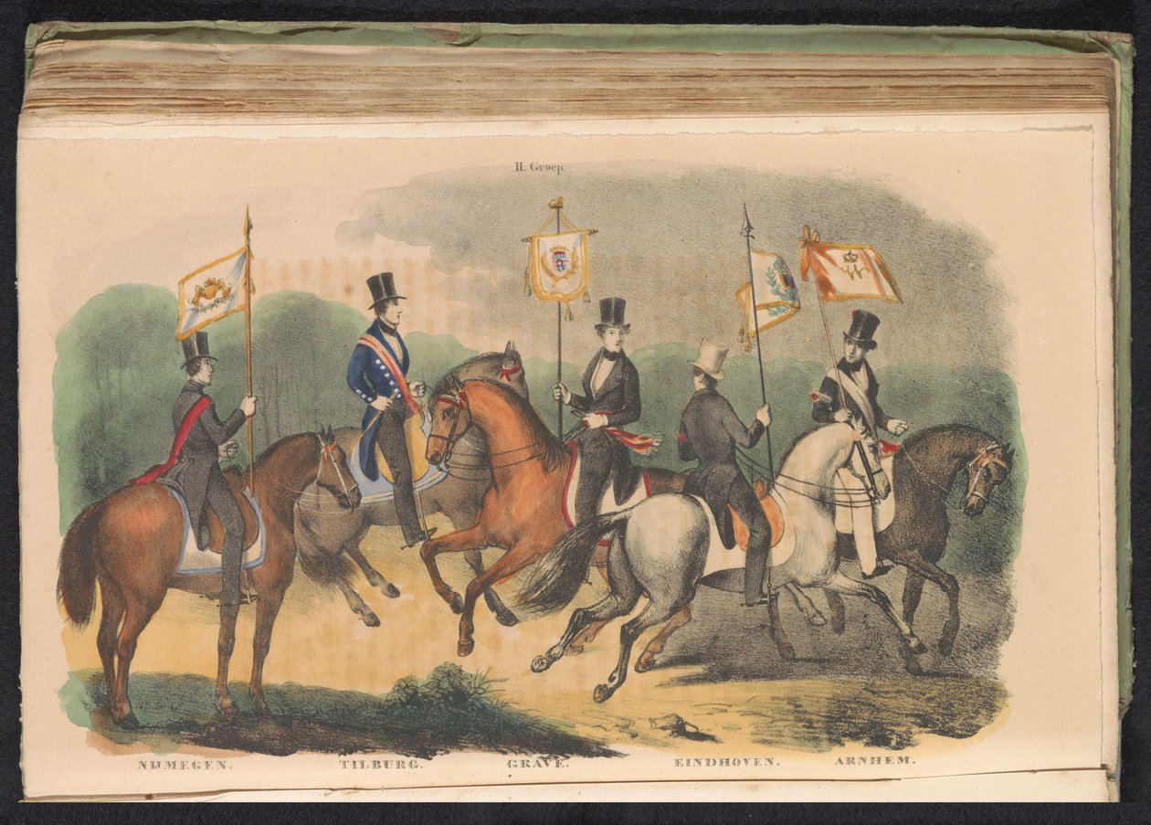Kostymer og bannere til æresvaktene i Nijmegen, Tilburg, Grave, Eindhoven og Arnhem, 1840-1842 II. Gruppe (tittel på objekt) av Anonymous