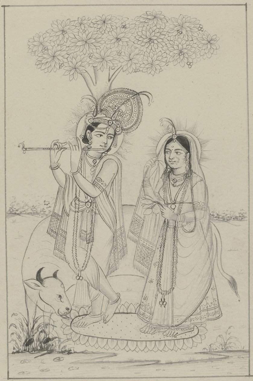 Krishna, spiller en fløyte, og Radha av Anonymous