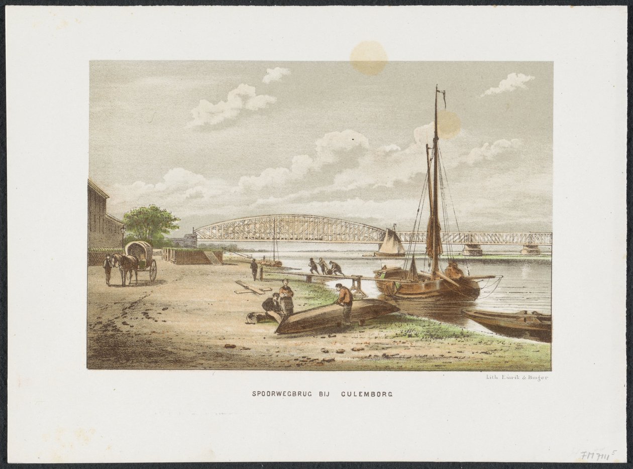 Kuilenburg jernbanebro nær Culemborg, 1868 Jernbanebro ved Culemborg (tittel på objekt) Hovedjernbanebroene i Nederland (serietittel) av Anonymous