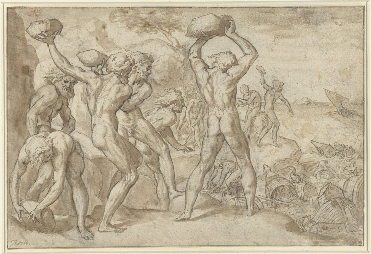 Laestrygonians knuser Odysseus' flåte med tunge steiner av Anonymous