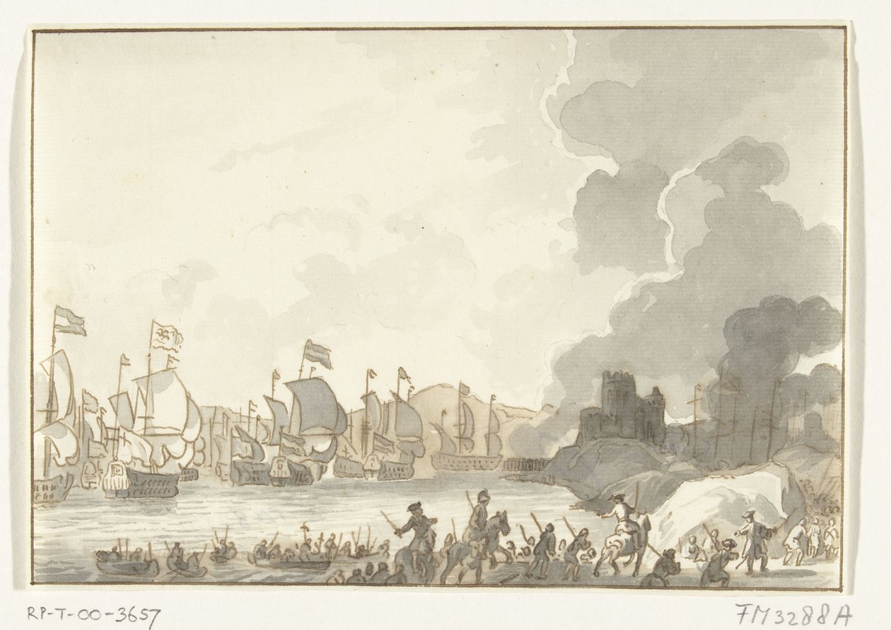 Landing av den engelske og nederlandske flåten ved Cadiz, 1702 av Anonymous