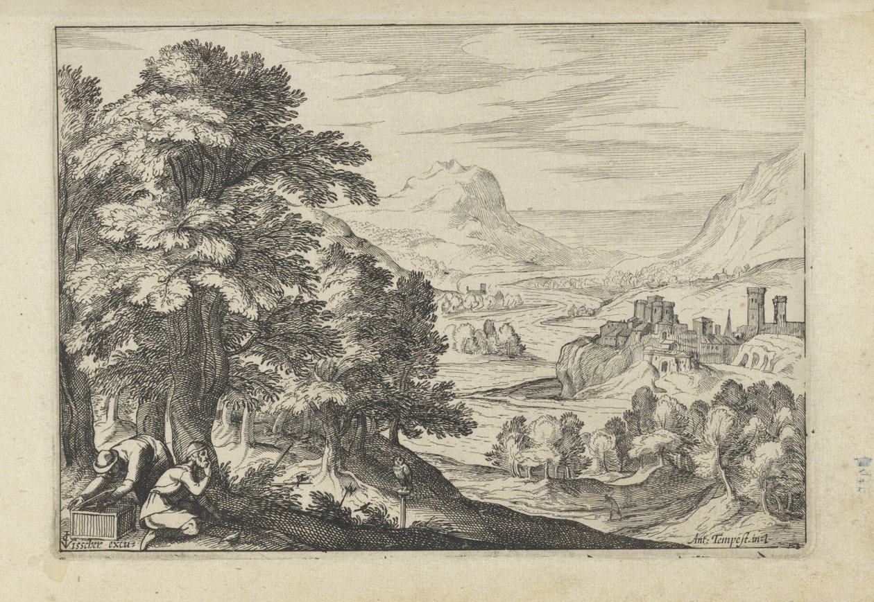 Landskap med fuglefangere Landskap med figurer (serietittel) av Anonymous