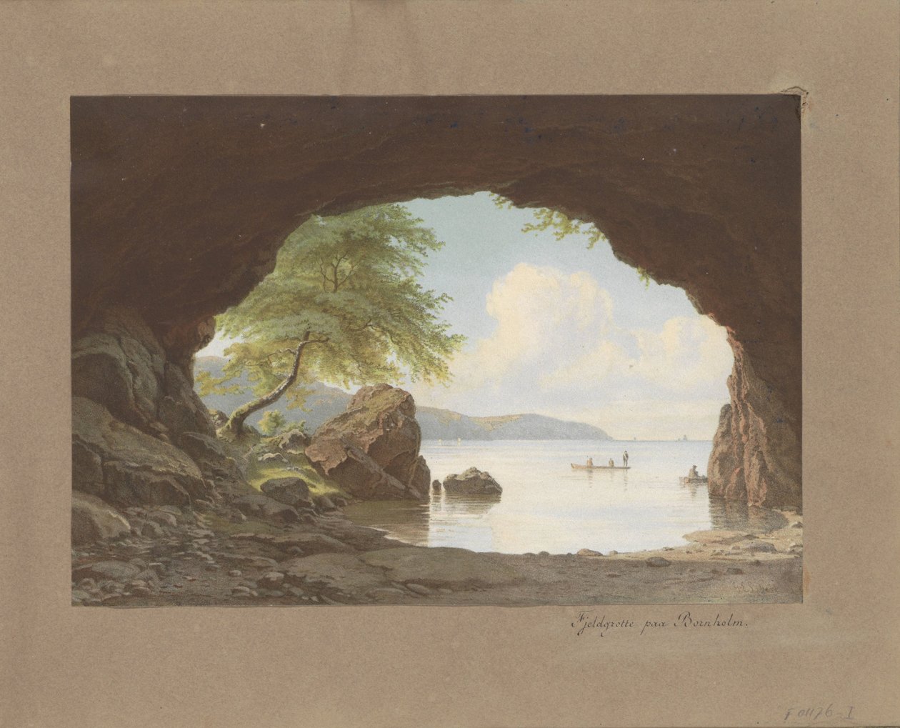 Landskap etter maleriet Fjeldgrotte paa Bornholm av G.E. Libert Fjeld hule paa Bornholm (tittel på objekt) av Anonymous
