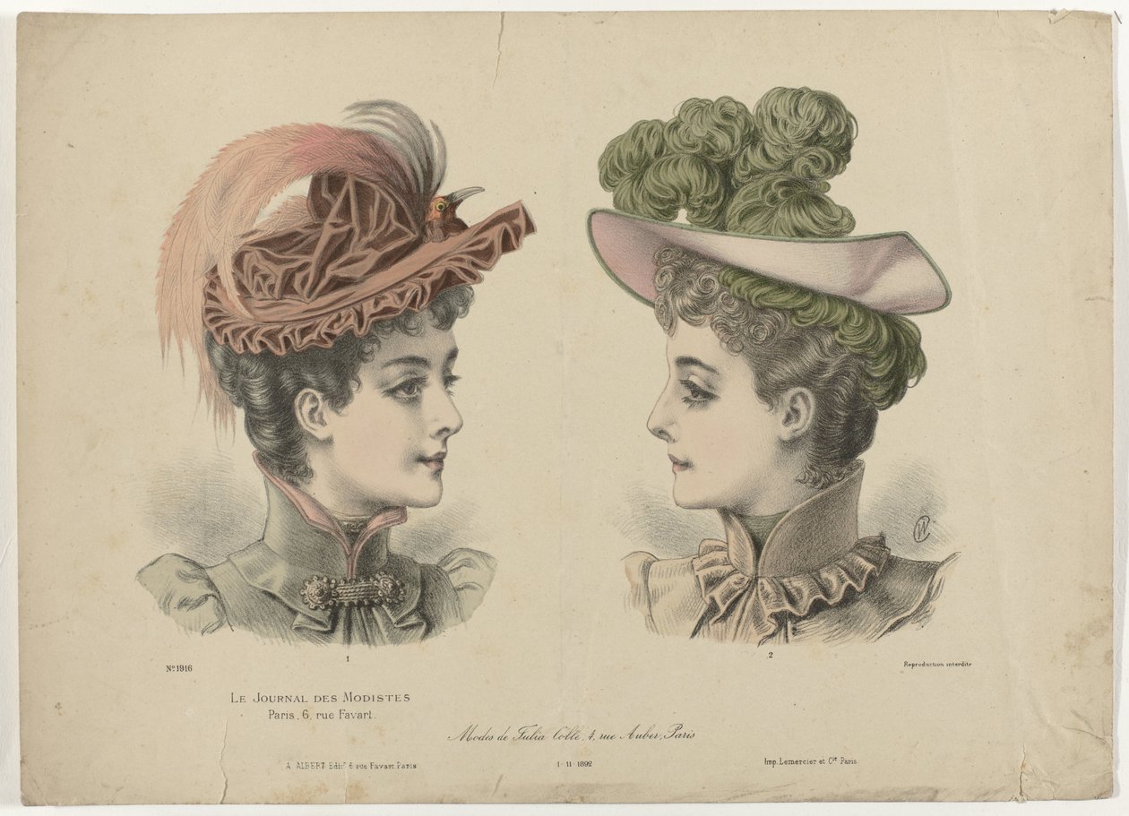 Le Journal des Modistes, 1-11-1892, nr. 1916: Modes de Julia Coll (...) av Anonymous