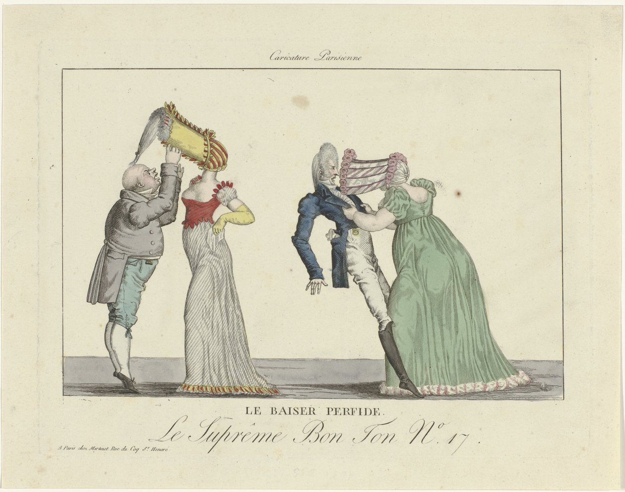 Den øverste Bon Ton. Karikatur Parisienne, 1800-1815, nr. 17: Det forræderske kysset. av Anonymous