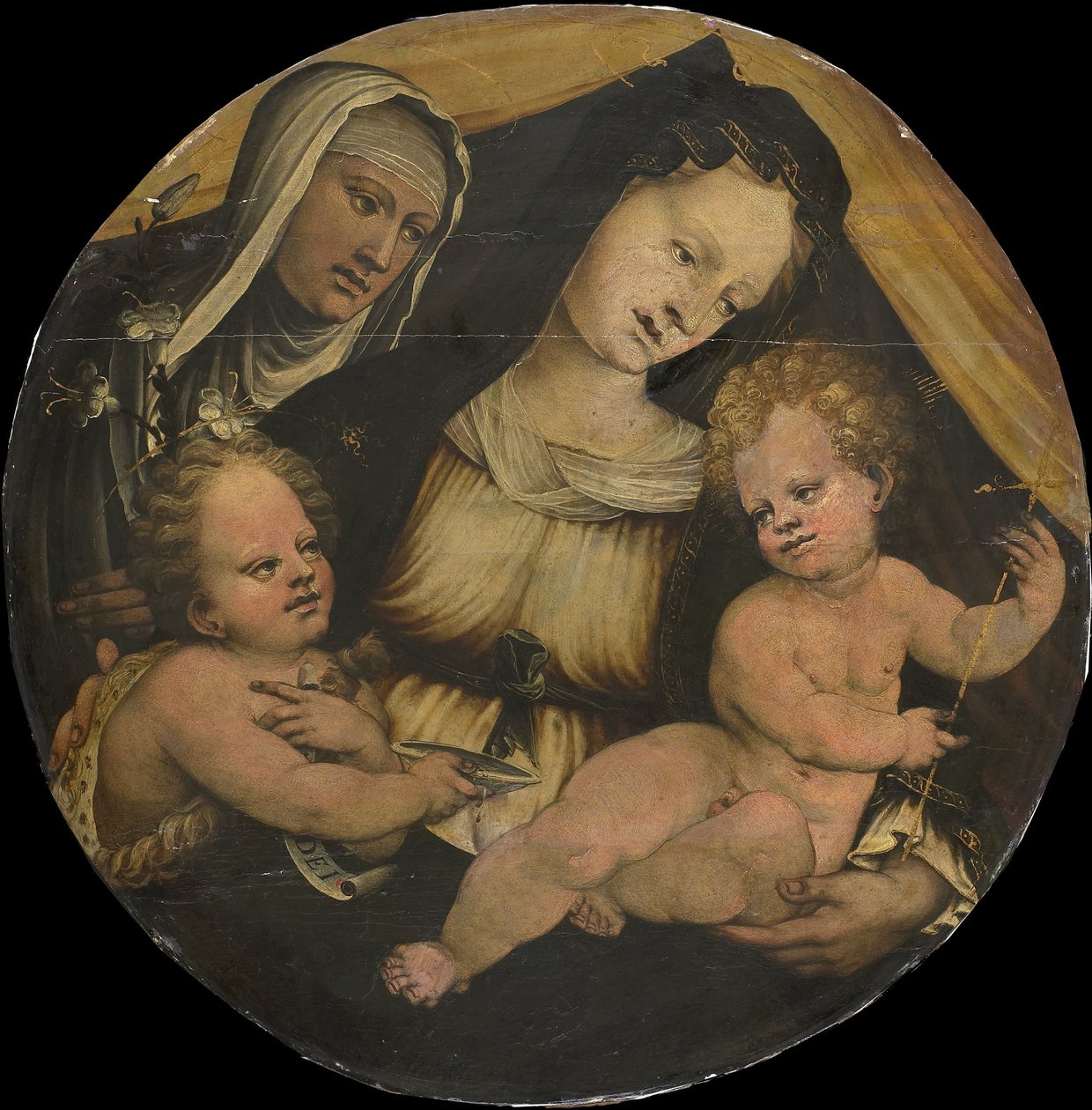 Madonna og barn med spedbarnet døperen Johannes og St Clara av Anonymous