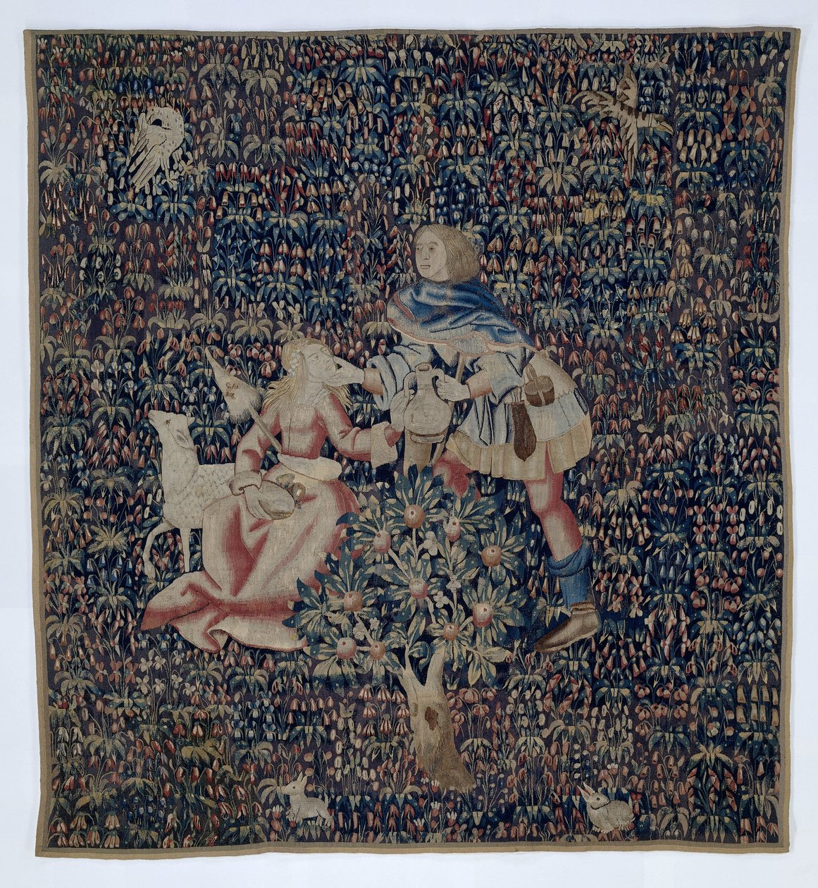 Millefleurs med gjeter og gjeterinne (fragment) av Anonymous