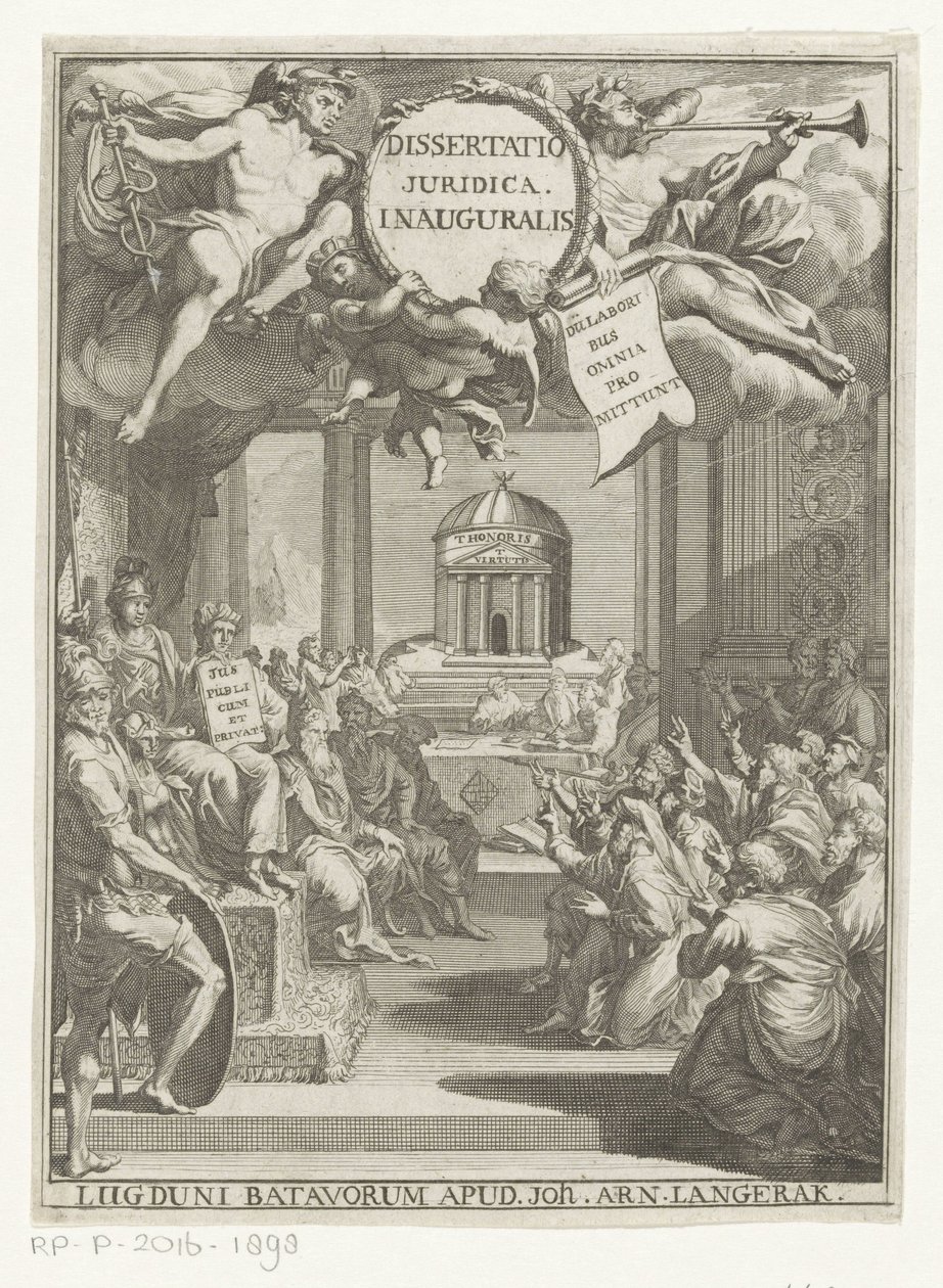Minerva og knelende lærde Dissertatio juridica inauguralis (tittel på objekt) av Anonymous