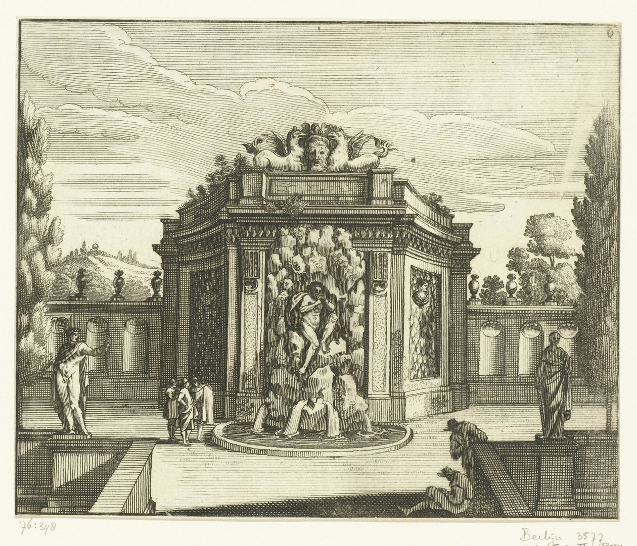 Veggfontene i hagepaviljong Architectura Curiosa Nova (serietittel) av Anonymous