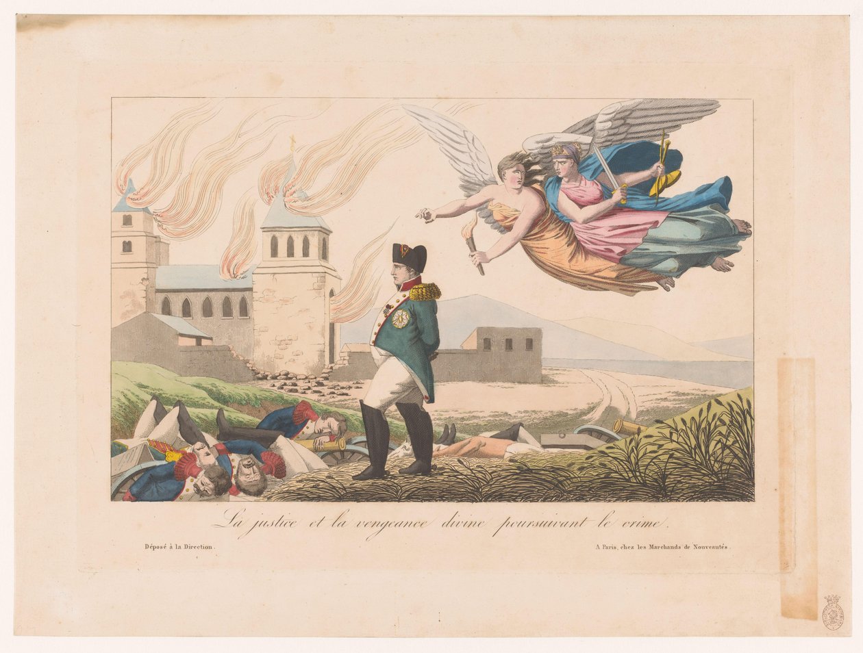 Nemesis en Themis achtervolgen Napoleon Justice and Divine Vengeance forfølger kriminalitet (tittel på objekt) av Anonymous