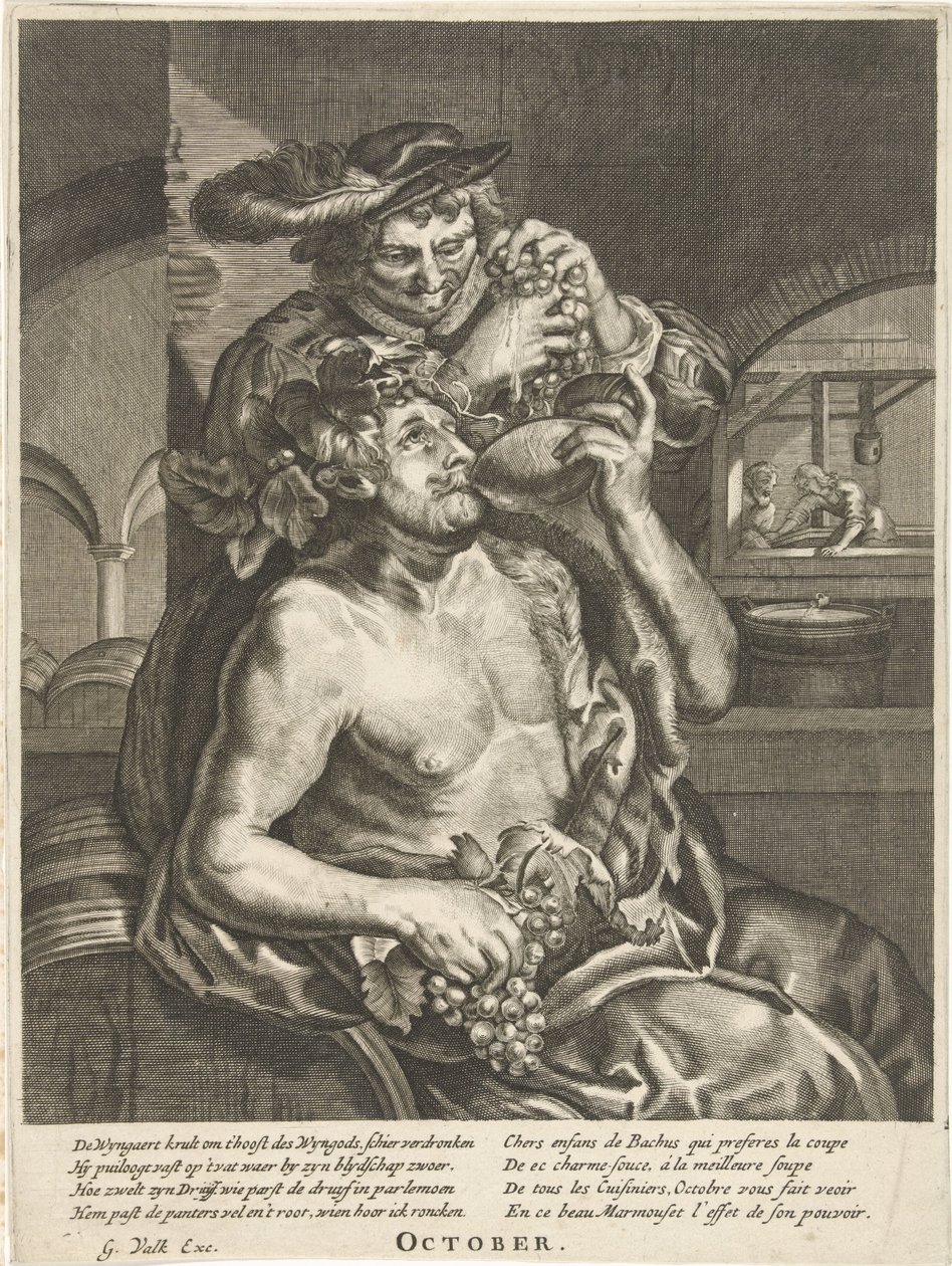 Oktober: Bacchus drikker vin oktober (tittel på objekt) The Twelve Months (serietittel) av Anonymous