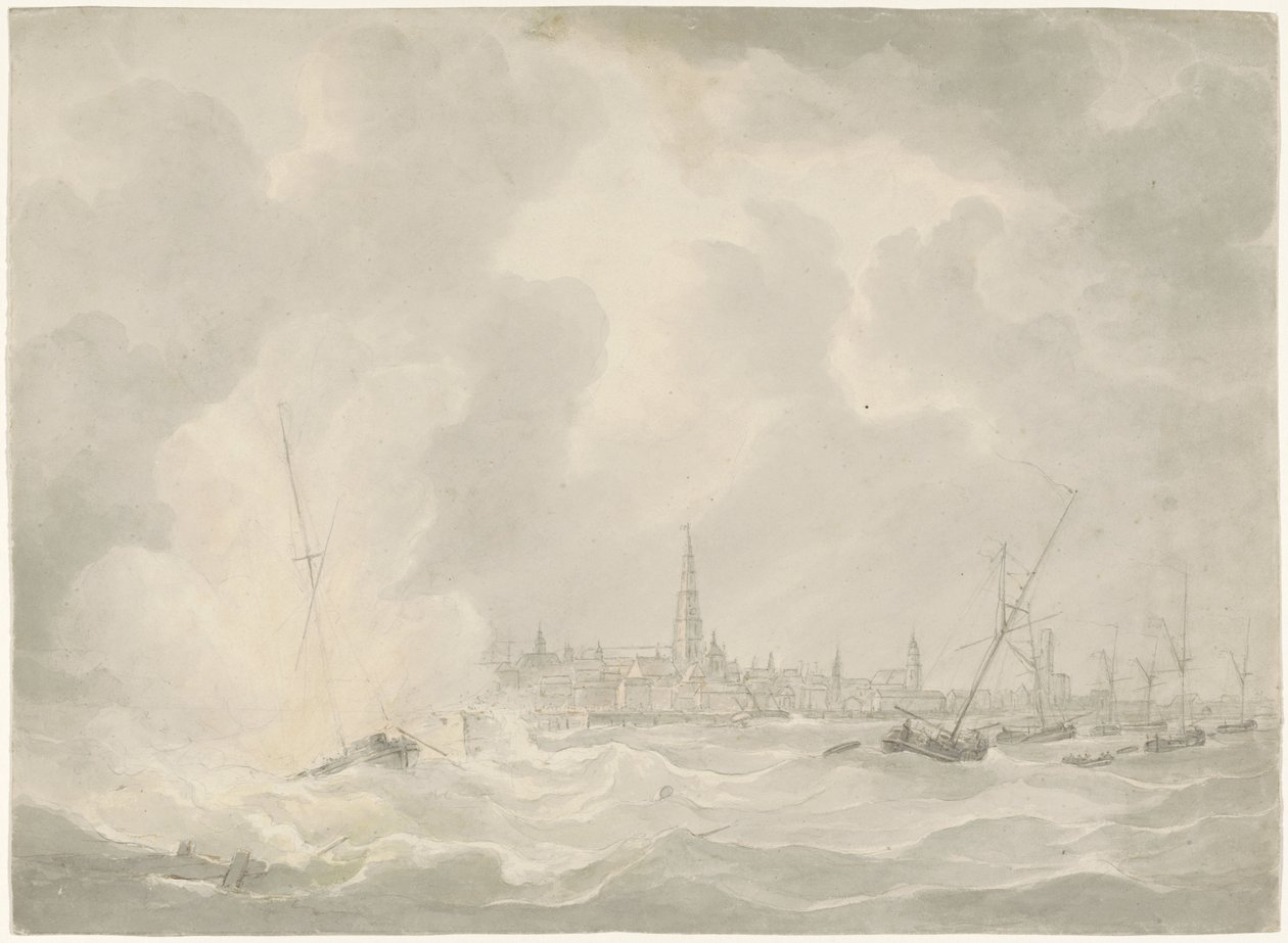 Eksplosjon av Jan van Speijks båt, 1831 av Anonymous