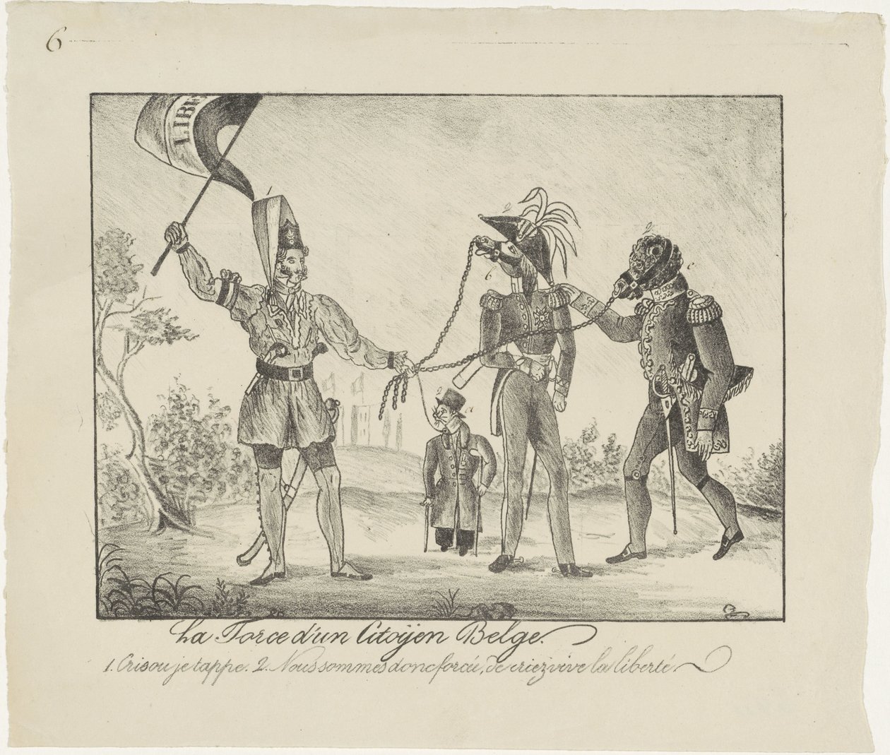 Opprørsk belgier holder nederlenderne på en kjede, 1830 La force d