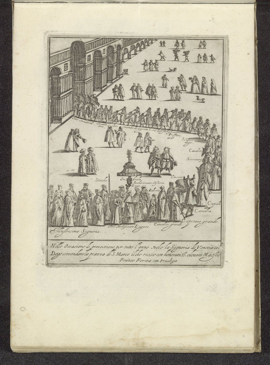 Optocht med de doge en Serenissima Signoria over San Marcoplein te Venetië Scènes uit het Venetiaanse leven (serietittel) Habiti d
