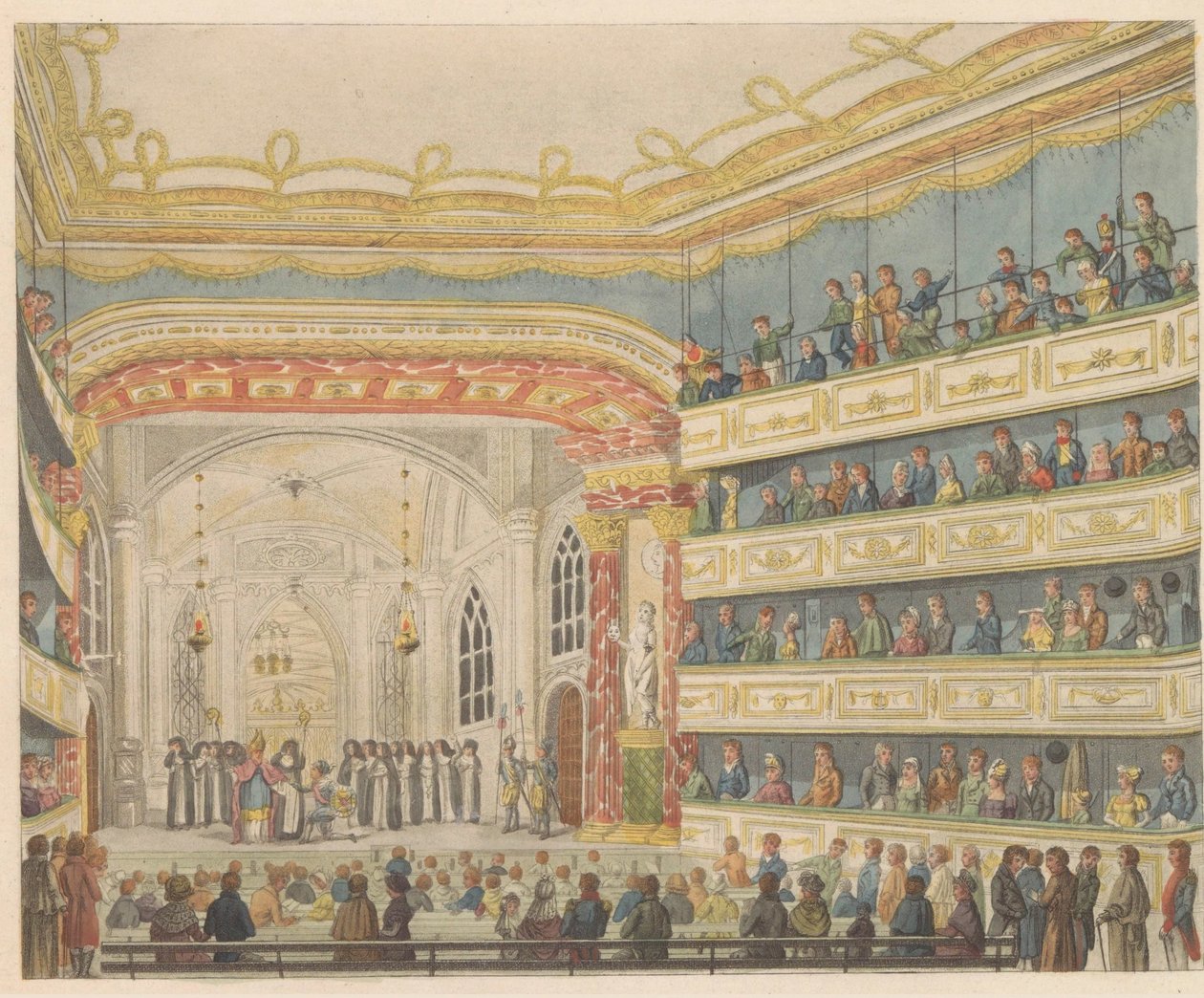 Fremførelse av Gijsbrecht van Aemstel i teateret i Amsterdam, ca. 1810-1813 Vue de l