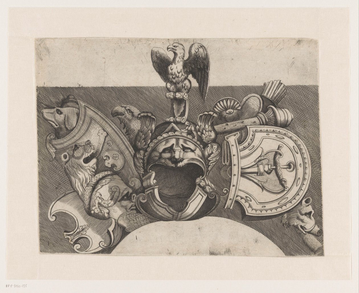 Ornament med hjelm, skjold, ørn og løve av Anonymous