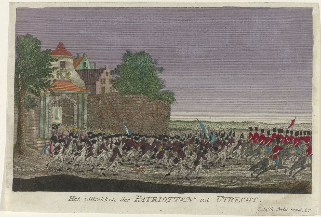 Patrioter forlater Utrecht, 1787 Tilbaketrekkingen av patriotene fra Utrecht (tittel på objekt) av Anonymous
