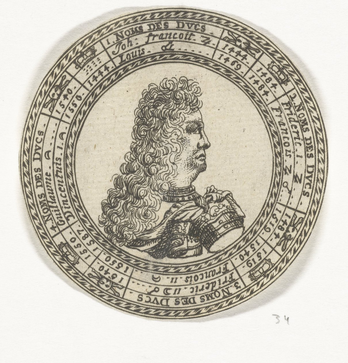Medalje med portrettet av Ferdinand Charles III og navnene på hertugene av Mantua av Anonymous