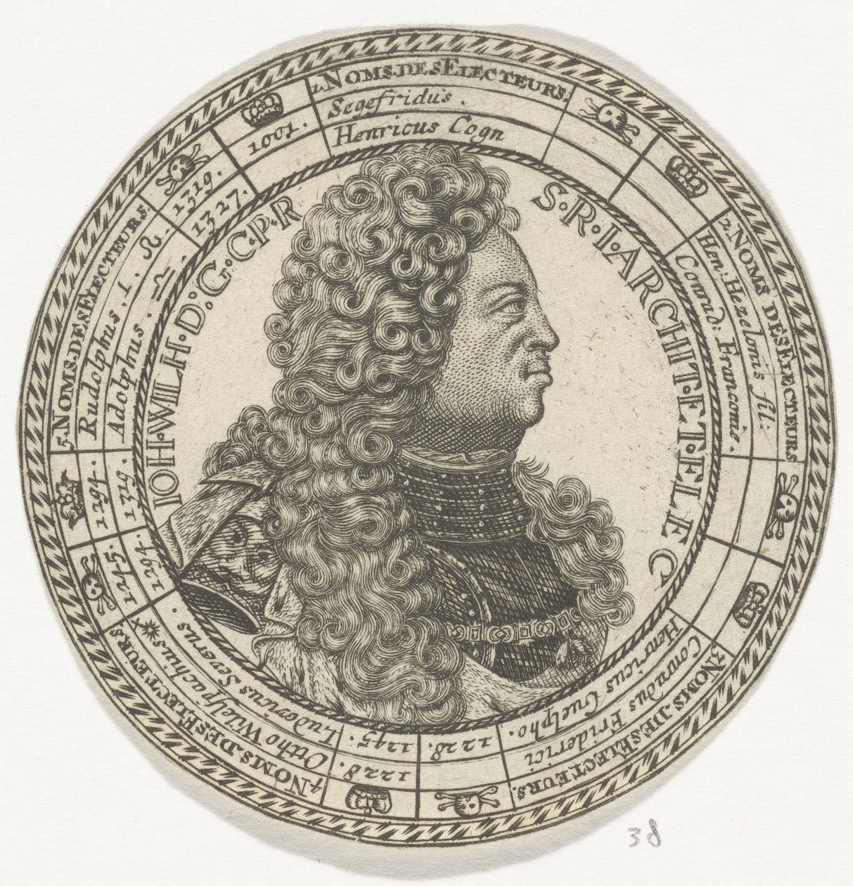Medalje med portrettet av Johan Willem og navnene på kurfyrstene i Pfalz av Anonymous