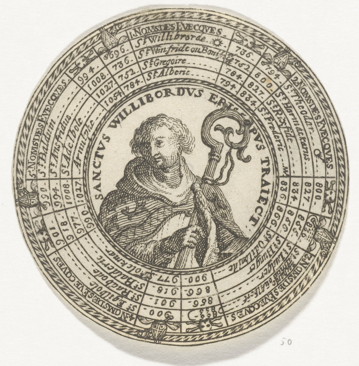 Medalje med portrett av Saint Willibrord og navnene på biskopene i Utrecht av Anonymous