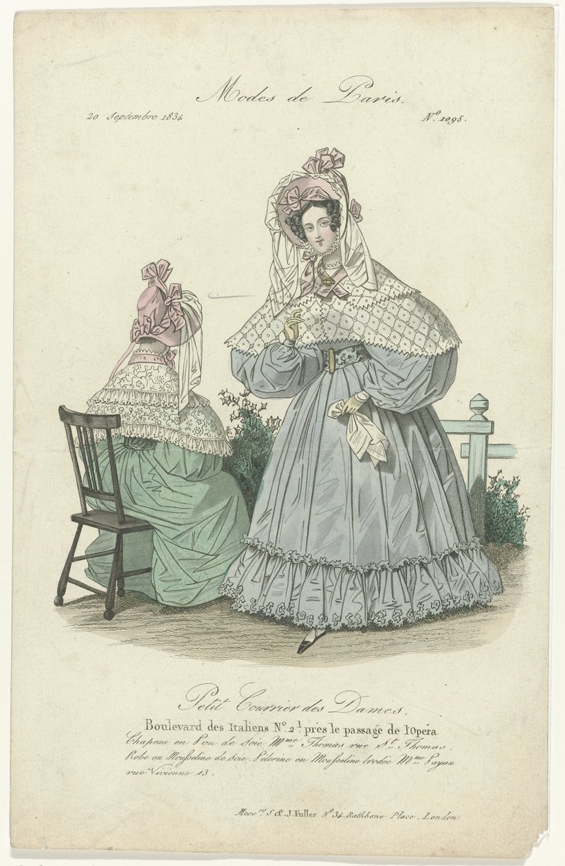 Petit Courrier des Dames, 20. september 1834, nr. 1095: Hatt i Pou de Soi (...) av Anonymous