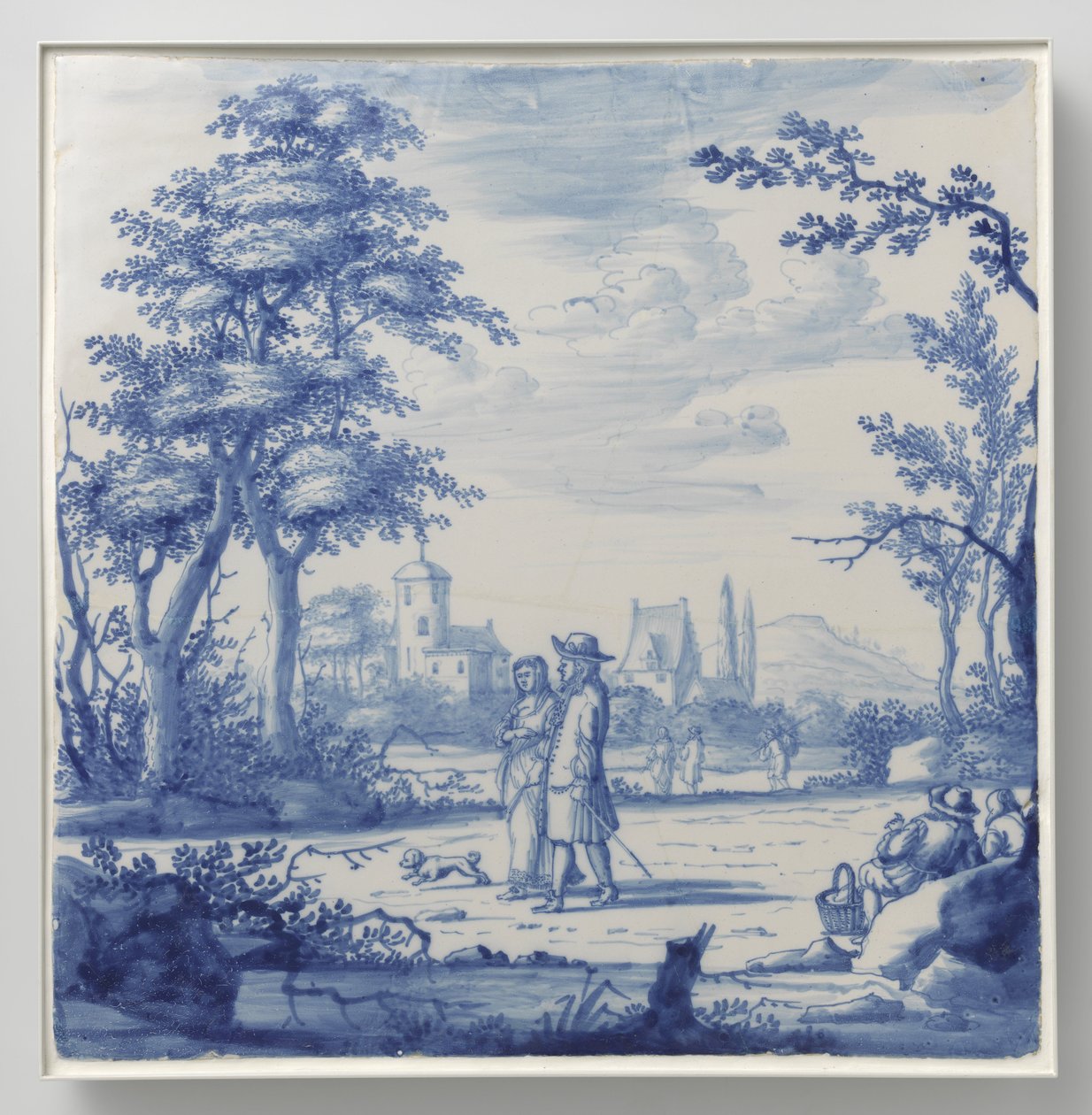 Plate malt med landskap med figurer av Anonymous