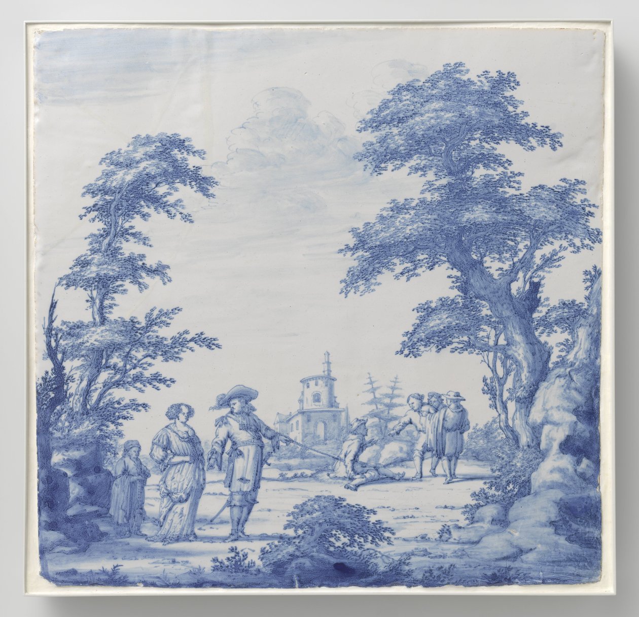 Plate malt med landskap med figurer av Anonymous