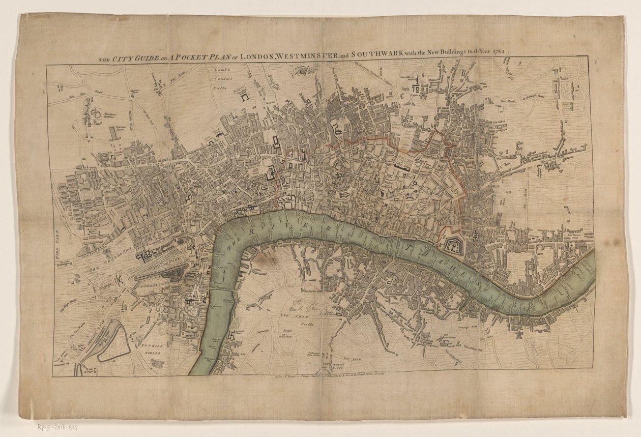 Plattegrond av Londen, 1761 Byguiden eller en lommeplan for London, Westminster og Southwark med de nye bygningene til år 1761 (tittel på objekt) av Anonymous