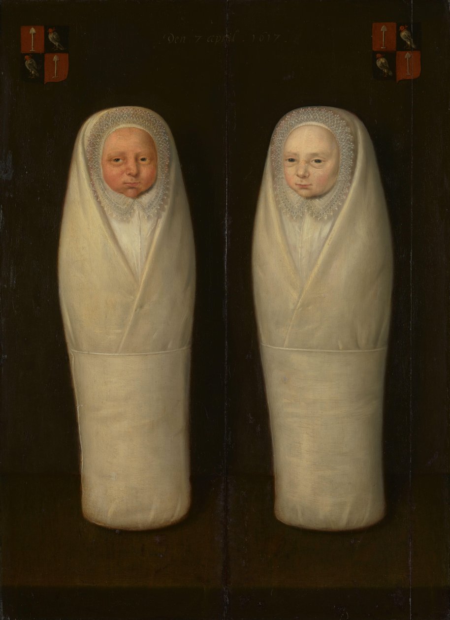 Portrett av swaddled tvillinger: The Early-Deceased Children of Jacob de Graeff og Aeltge Boelens av Anonymous