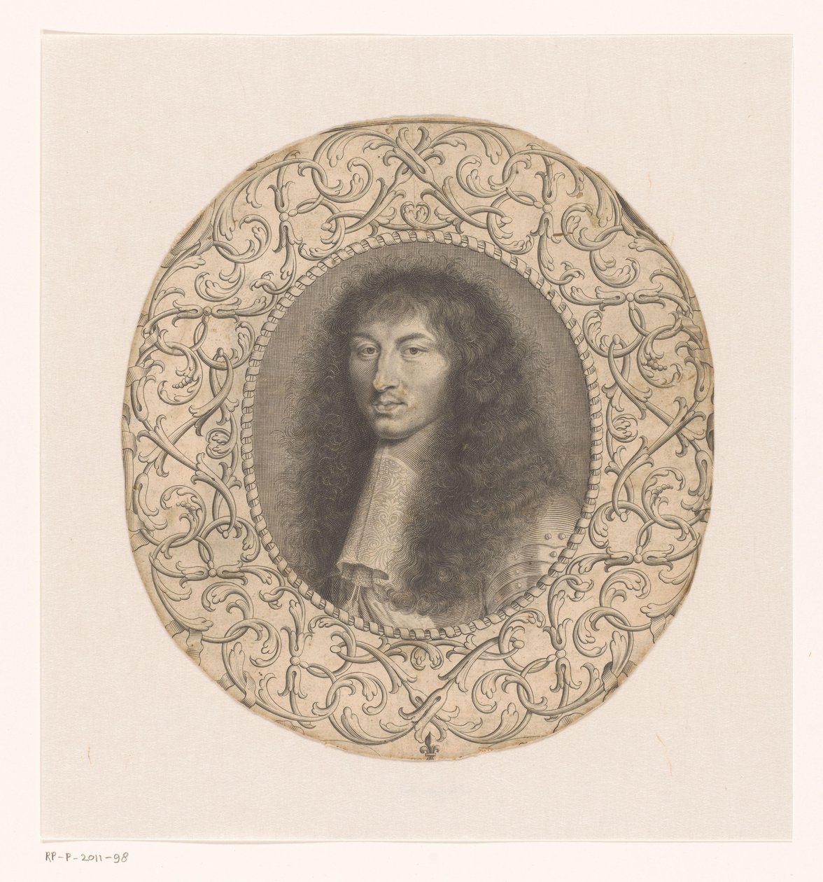 Portrett av Ludvig XIV omgitt av en dekorativ ramme med arabesker av Anonymous