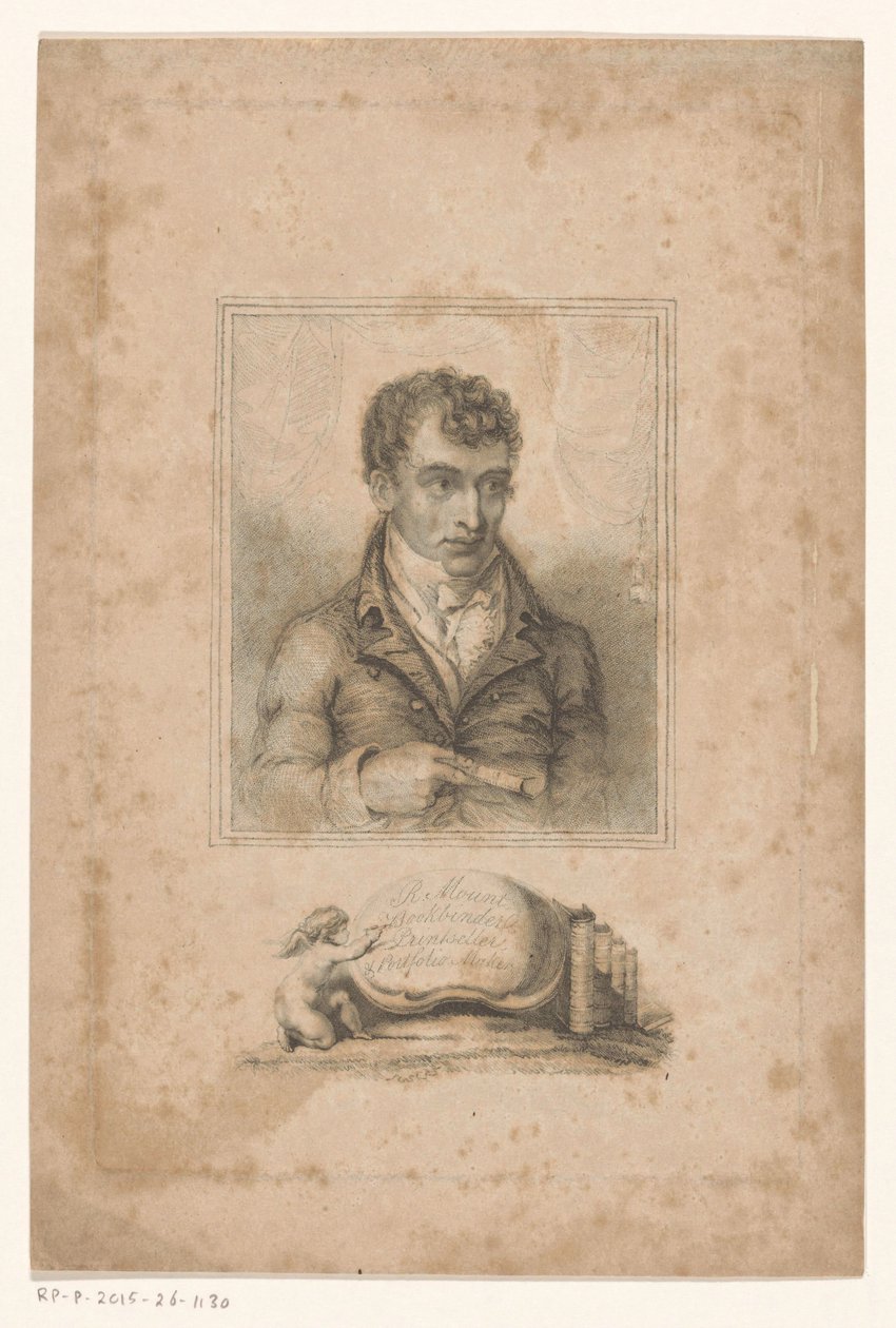 Portrett av Robert Mount, London-bokbinder og trykkeriselger R. Mount, Bookbinder, Printseller & Portfolio Maker (tittel på objekt) av Anonymous