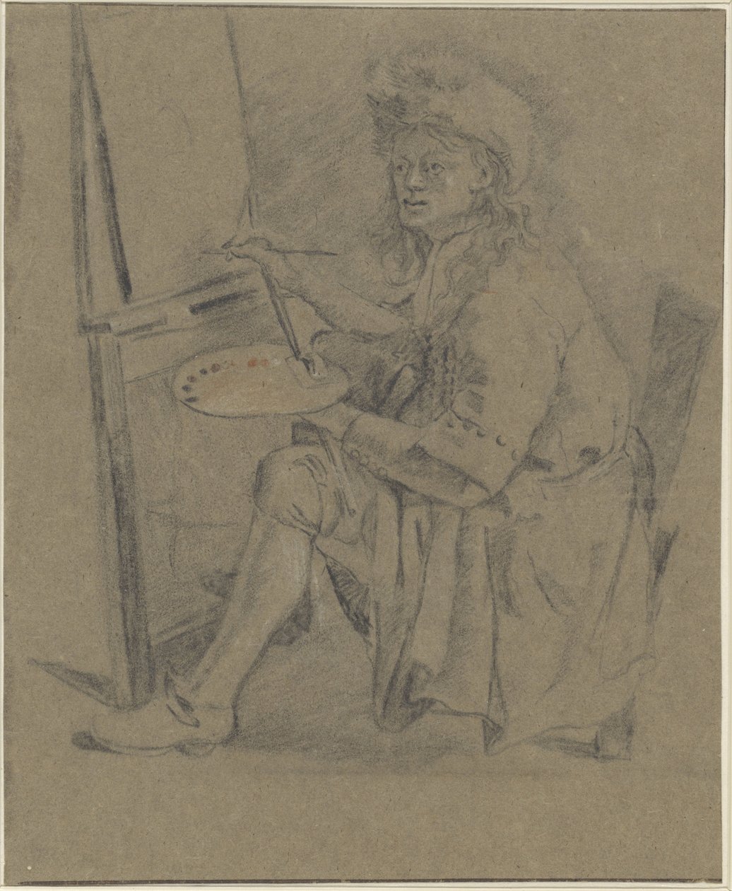 Portrett av Thomas Wijck, foran staffeliet hans av Anonymous
