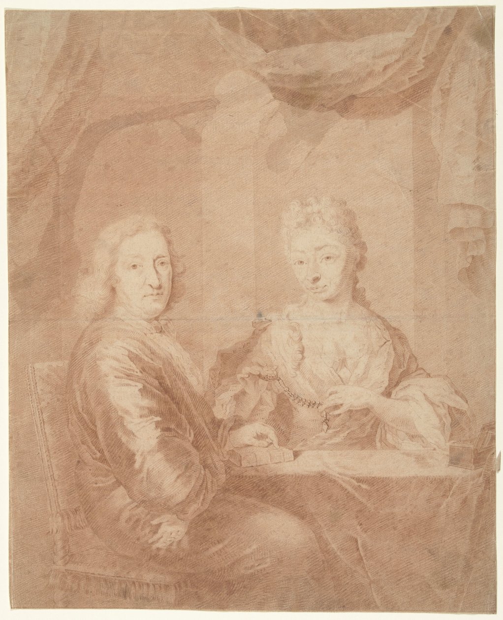 Portrett av en mann og kvinne ved et bord av Anonymous