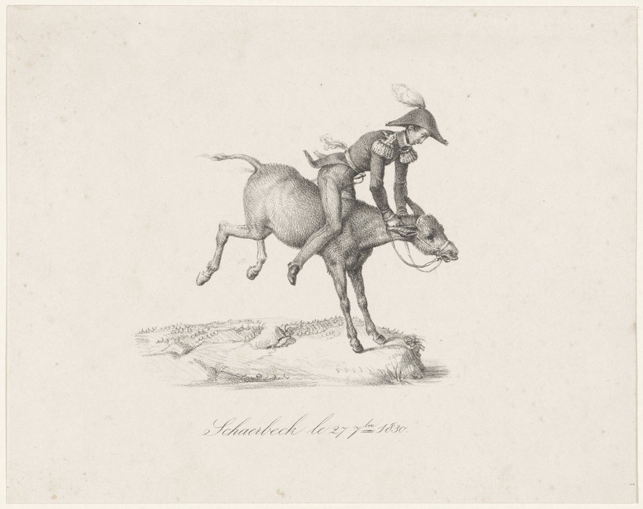 Prins Frederick på eselet, 1830 Schaerbeck le 27 7bre 1830 (tittel på objekt) av Anonymous
