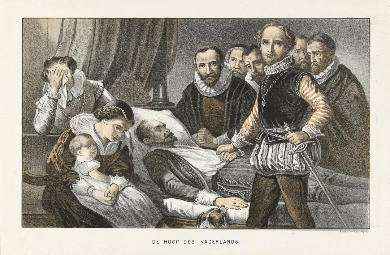 Prins Maurits bij het lijk van Prins Willem de Zwijger, 1584 De hoop des vaderlands (title on object)   1378916   no       norwegian Successfully Translated  Original: Straße bei Deutsch-Altenburg am Fuß des Türkenhügels Translat: Straße bei Deutsch-Altenb av Anonymous