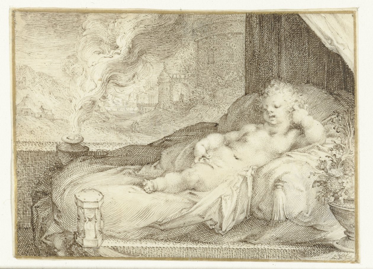 Putto liggende på en sofa av Anonymous