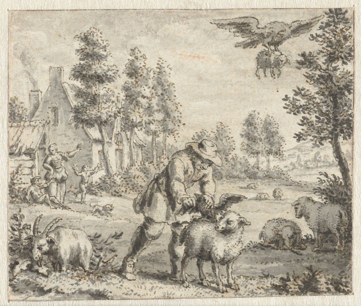 Ravn som vil etterligne ørnen Design for illustrasjoner for en utgave av Jean de la Fontaines Fables (serietittel) av Anonymous