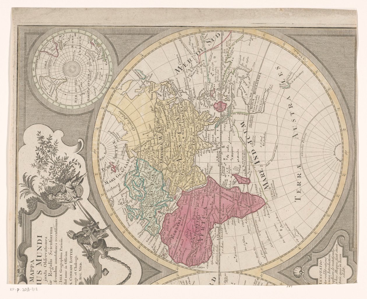 Høyre halvdel av et verdenskart, som viser den østlige halvkule Mappa totius mundi : adornata juxta observationes (...) (tittel på objekt) av Anonymous