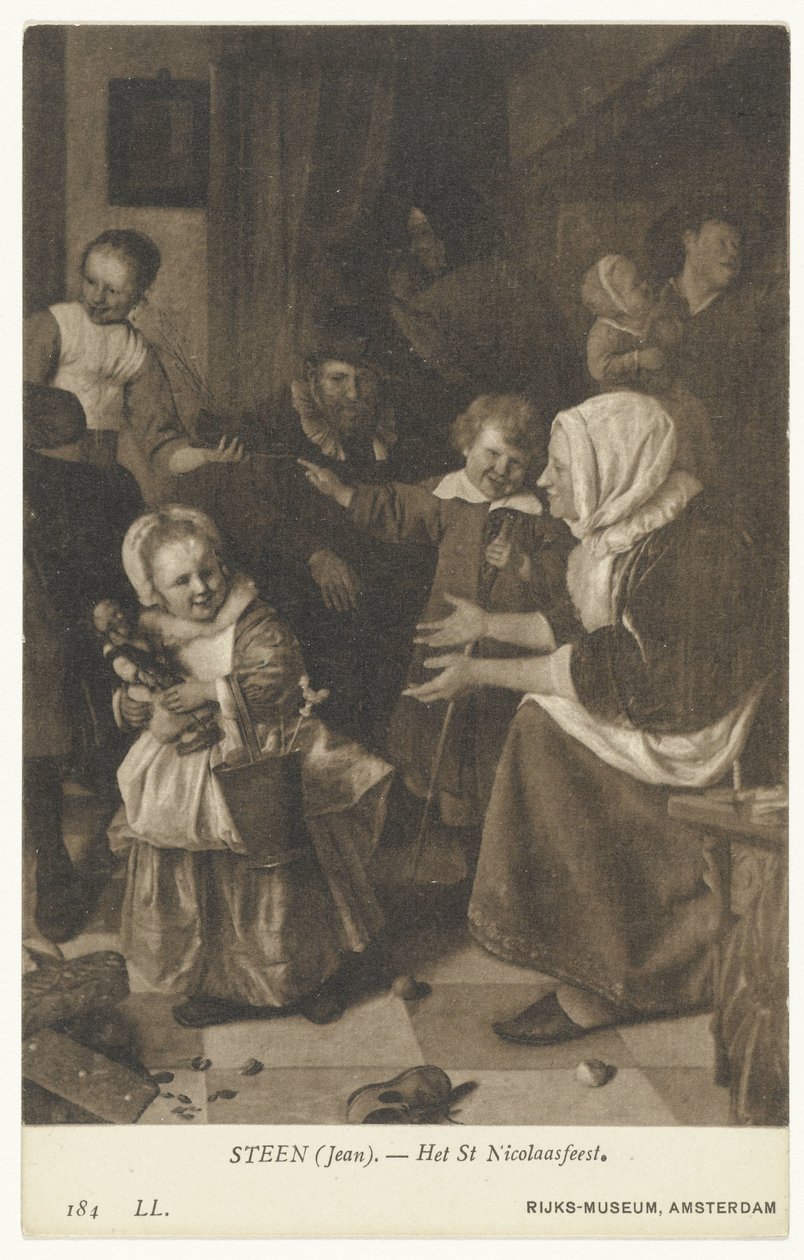 Reproduksjon av maleriet St. Nikolas-festen av Jan Steen The Feast of St Nicholas (tittel på objekt) Rijks-Museum, Amsterdam (serietittel) av Anonymous