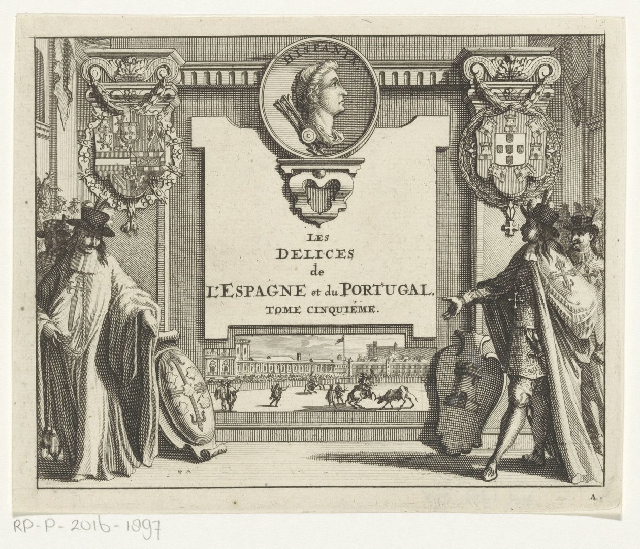Riddere av spanske ordener med våpenskjold Tittelside for: Juan Alvarez de Colmenar, Les Delices de l