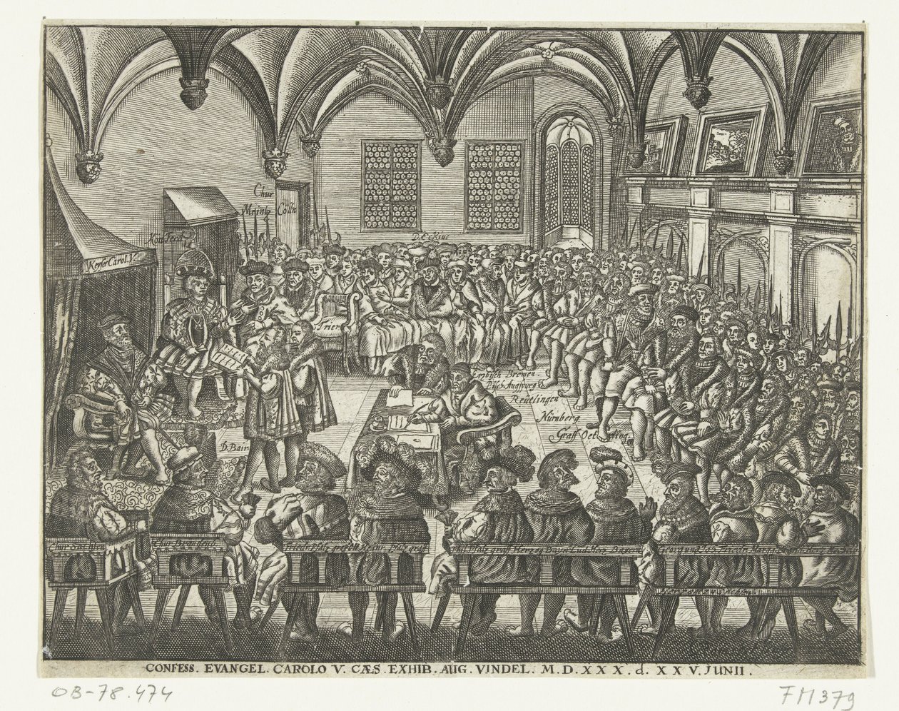 Diet of Augsburg, 1530 Tilståelse. Evangelium. Carolo V. Caes. Utstilling. august Findel. M.D.XXX. d. XXV. Junii (tittel på objekt) av Anonymous