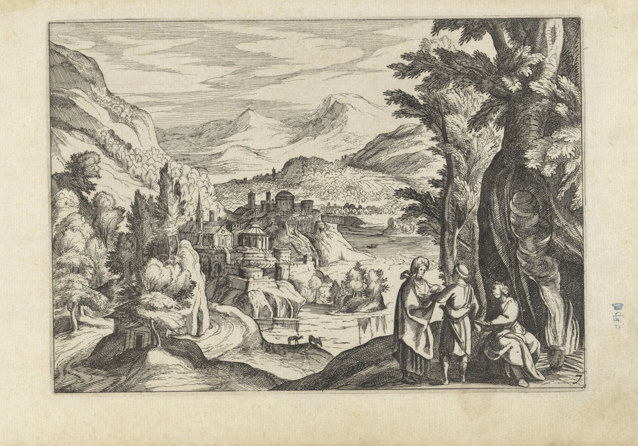 Elvelandskap Landskap med figurer (serietittel) av Anonymous