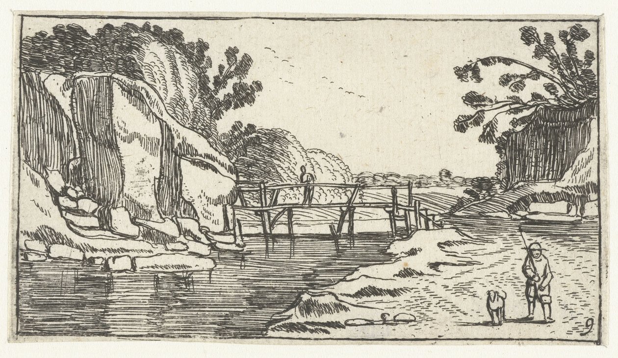 Berglandskap med sti langs elv Landskap etter Esaias van de Velde (serietittel) av Anonymous