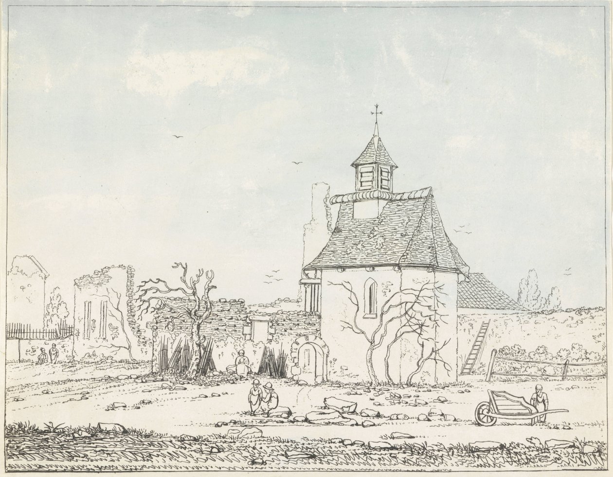Hougoumont-ruinene Syv plater med Waterloo og dens omgivelser (serietittel) av Anonymous