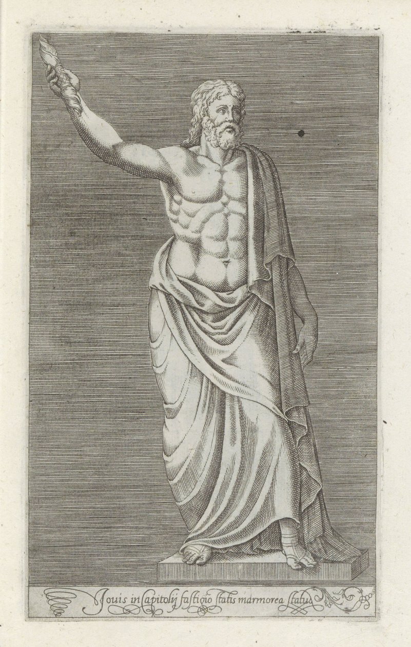 Skulptur av Jupiter En marmorstatue av Jupiter som står på toppen av Capitol (tittel på objekt) Antikke skulpturer i Roma (serietittel) Ikoner av de gamle statuene av byen Roma som er sett på offentlige steder (serietittel) av Anonymous