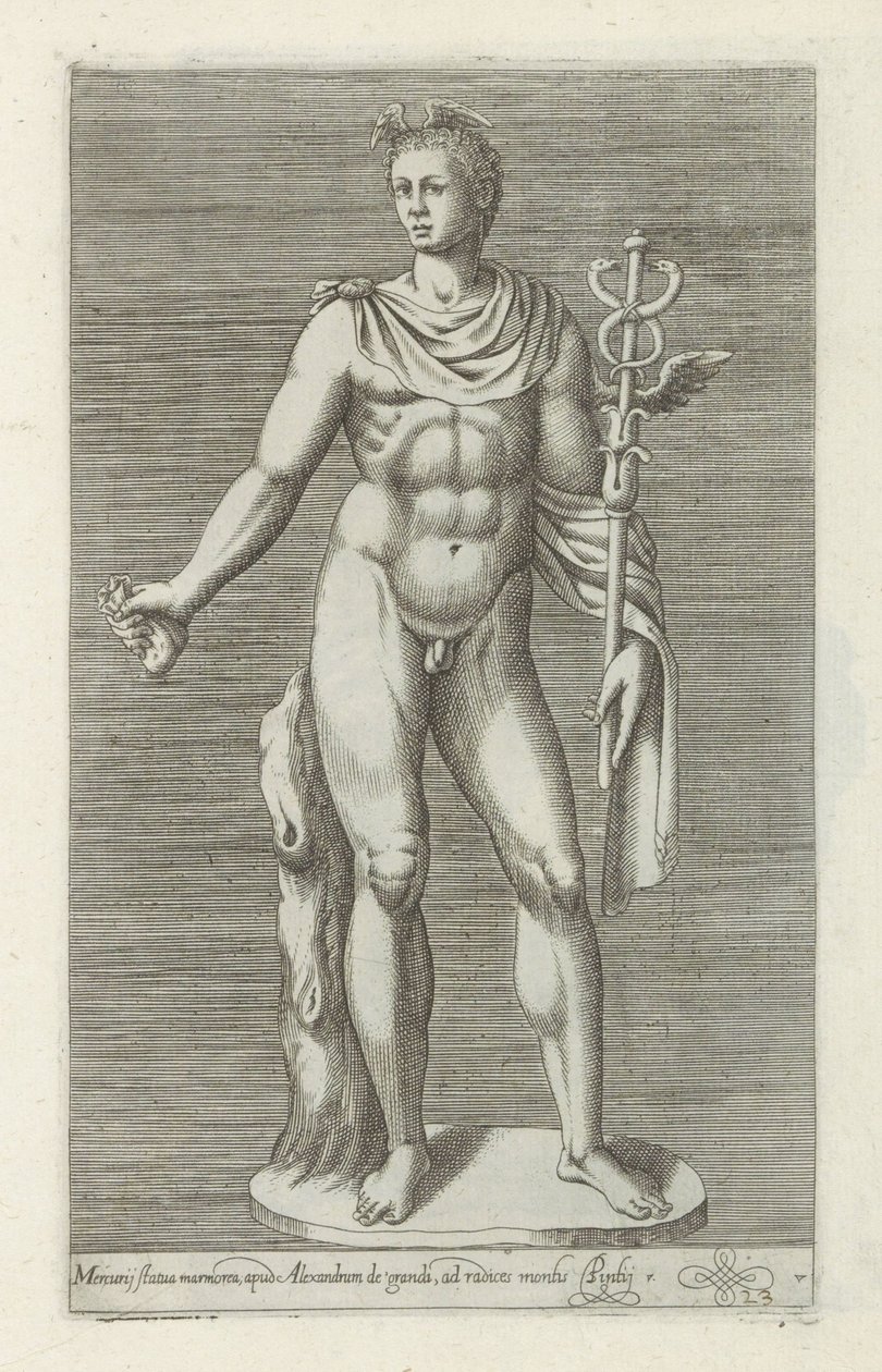 Skulptur av Mercurius Marmorstatue av Merkur, ved Alexander den store (...) (tittel på objekt) Antikke skulpturer i Roma (serietittel) Ikoner av de gamle statuene av byen Roma som er sett på offentlige steder (serietittel) av Anonymous
