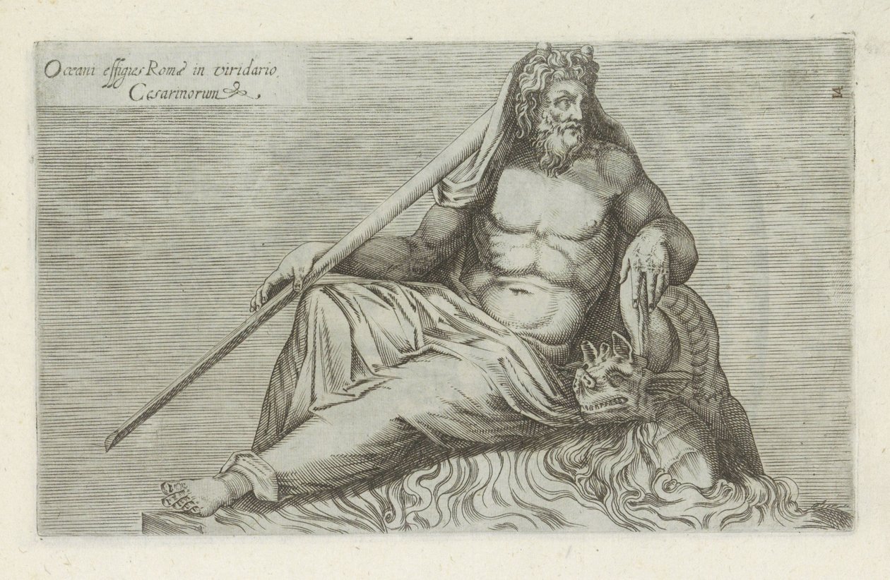 Skulptur av Oceanus Portrett av Oceanus av Roma i den grønne hagen til Caesars (tittel på objekt) Antikke skulpturer i Roma (serietittel) Ikoner av de gamle statuene av byen Roma som er sett på offentlige steder (serietittel) av Anonymous
